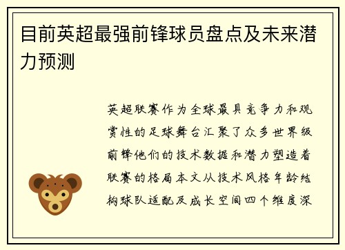 目前英超最强前锋球员盘点及未来潜力预测